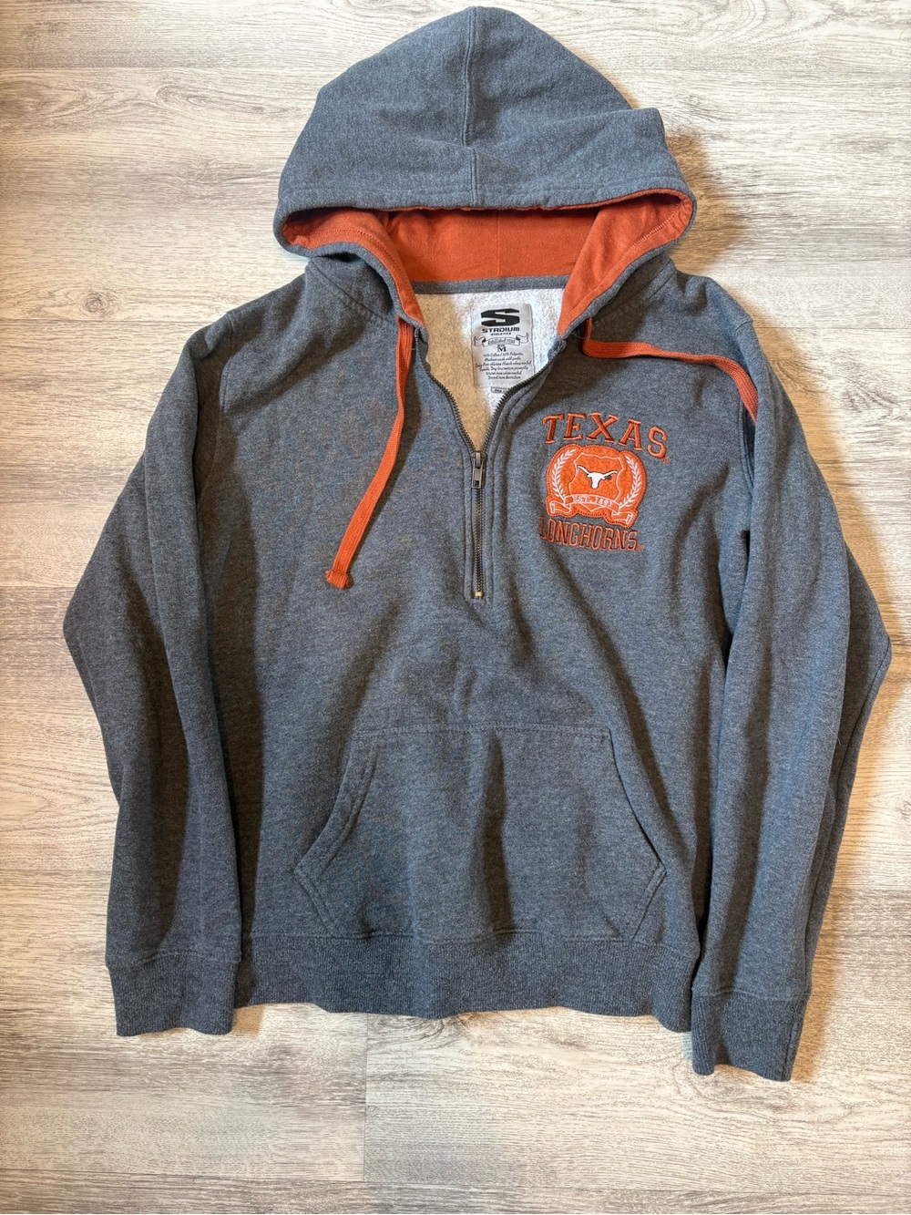 Women’s Graphic Texas Longhorns Gray & Orange Hooded Pullover 1/4 Zip